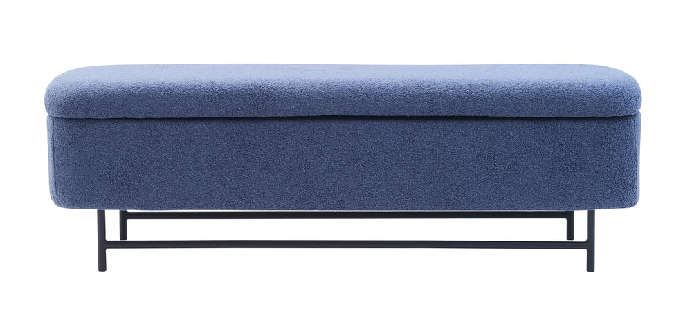 English Elm Bench Navy Indoor Upholstered Storage Seat With Soft Teddy Fabric For Living Room & Bedroom Use T3903P372080