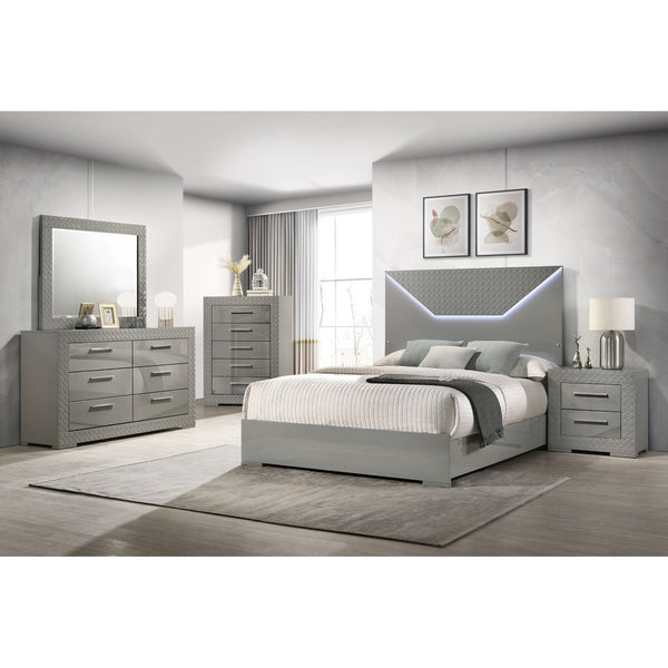 English Elm Pierce Eastern King Platform Bed with Led Headboard and Italian Gloss Finish B062S01804