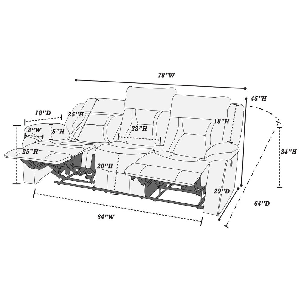 English Elm Modern Reclining Sofa Gel Leatherette Upholstery Pillow Arms Sculpted Back for Living Rooms B011P467551
