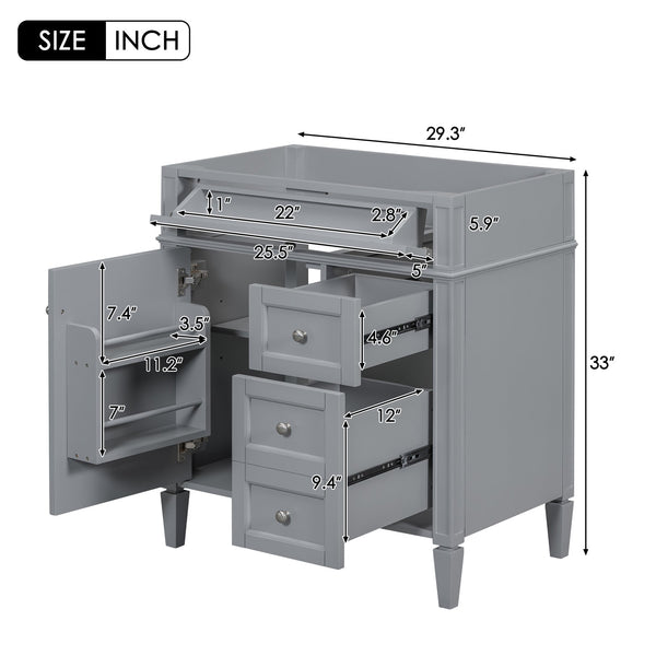 English Elm 30'' Modern Bathroom Vanity Cabinet With 2 Drawers, Tip-Out Storage, Elegant Roman Legs & Adjustable Shelf N710P250685E