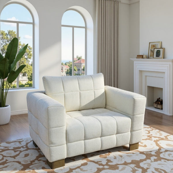 English Elm Fx-p54-1s-be2 Plush Accent Chair with Gold Legs Mid-century Modern Living Room Seat Beige W576S00210