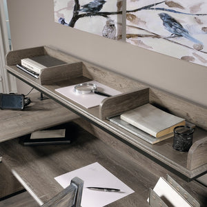 English Elm L-Shaped Desk In Warm Brown Finish - Stylish Corner Workspace With Ample Surface And Storage Options B356P402707