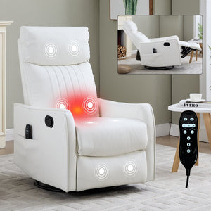 English Elm Beige Fabric Swivel Rocker Recliner with Massage Nodes and Lumbar Heat for Living Room White W1803P363432