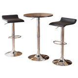 English Elm Baxton Black Adjustable Height Wood and Chrome Metal Bar Table and 2 Black Chrome Air Lift Adjustable Swivel Stools Set