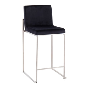 English Elm Fuji Contemporary High Back Counter Stools - Luxurious Black Velvet & Stainless Steel, Set Of 2 B202P221961