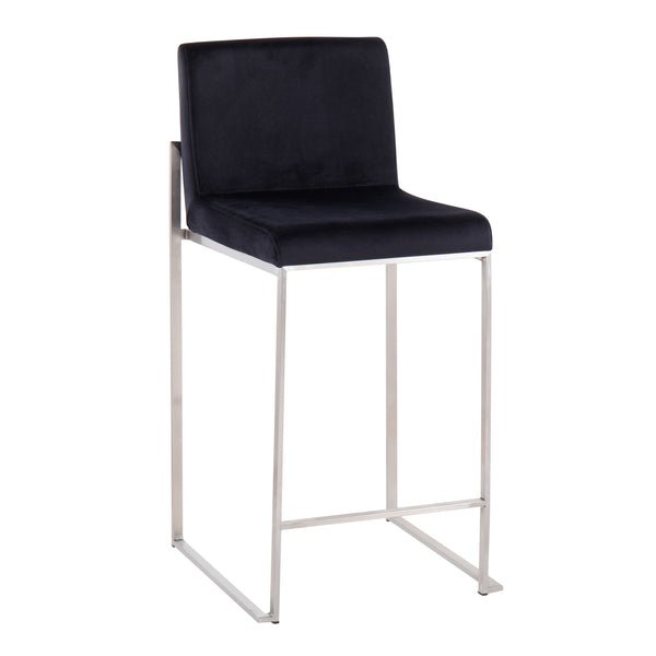 English Elm Fuji Contemporary High Back Counter Stools - Luxurious Black Velvet & Stainless Steel, Set Of 2 B202P221961