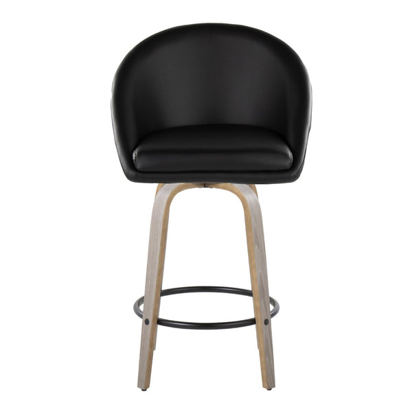 English Elm Fixed-height Swivel Counter Stools with Faux Leather Seats and Chrome Footrest Set of 2 Black B202S01838