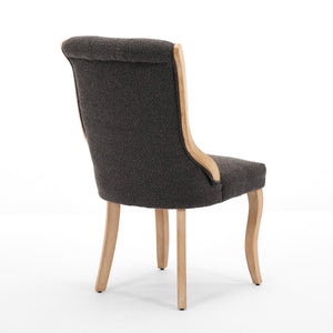 English Elm Snow Velvet dining chair with mid-century curved wood trim, plush foam support, sturdy solid wood craftsmanship and sculpted legs for elegant dining and lounge seating Gray W1143P332692