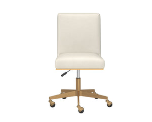 Sunpan Dean Office Chair - Modern Faux Leather Design with Stylish Stainless Steel Base for Effortless Elegance Brushed Brass / Meg Ivory
