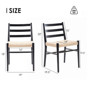 English Elm Dining Chairs with Handwoven Rope Seats and Iron Frame Mid Century Modern Set of 2 Beige,Black T3623P431448