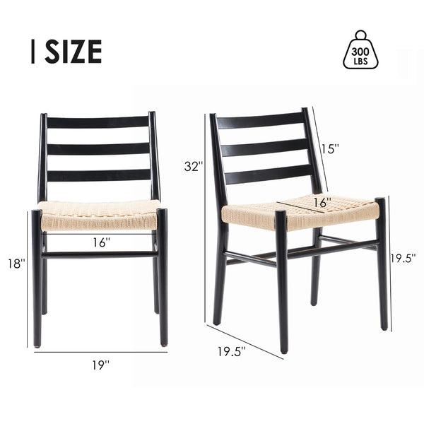 English Elm Dining Chairs with Handwoven Rope Seats and Iron Frame Mid Century Modern Set of 2 Beige,Black T3623P431448