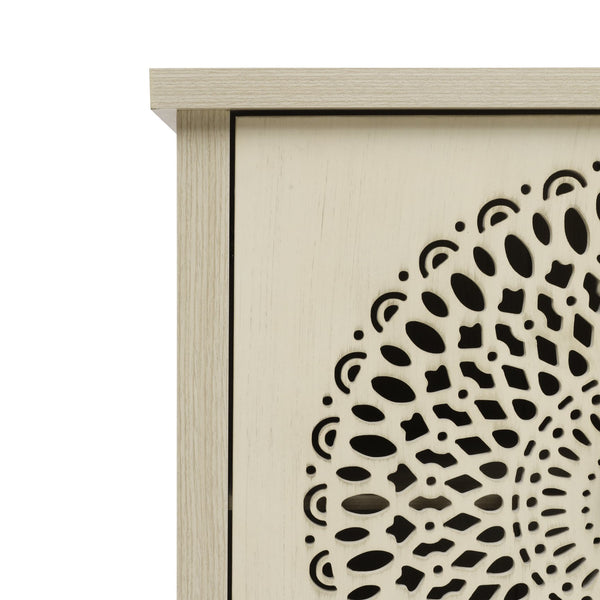 English Elm Hollow-Carved 2 Door Accent Cabinet with Adjustable Shelves, Anti-Tip Sideboard for Entryway Living Room Bedroom (36.11"L x 18.12"W x 7.68"H) W688P225282