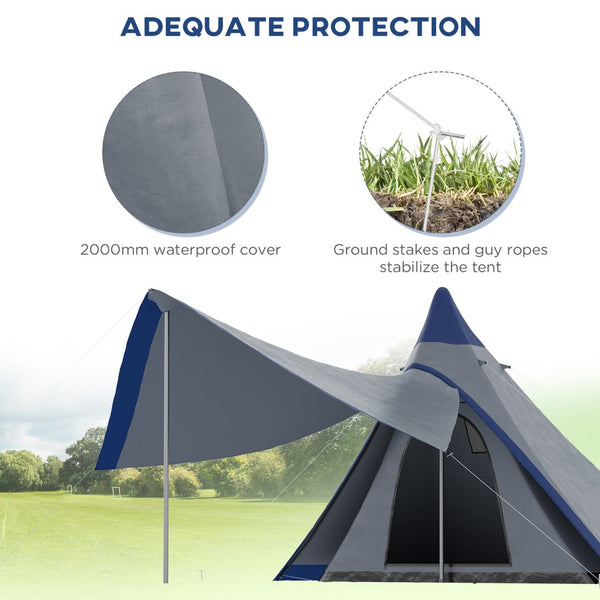 English Elm Outsunny Teepee Camping Tent Waterproof Oxford Fabric Porch Canopy for 3 Person Hiking W2225P200810