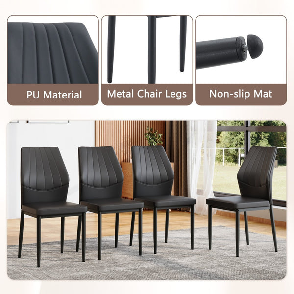 English Elm Table Black Textured Dining Set With 4 Ergonomic Pu Chairs - Modern, Durable & Stylish Design For Home W1151S04308-GIGA