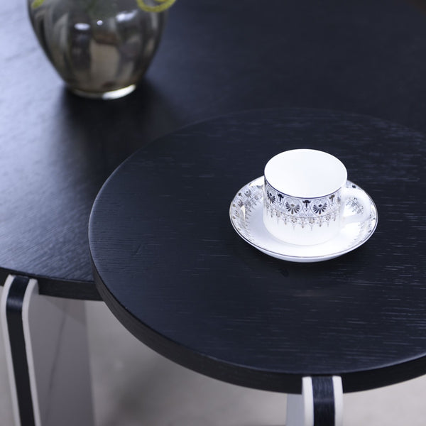 English Elm Set of 2 Round Sintered Stone Nesting Tables Sleek Modern Accent for Living Rooms W2899P405894