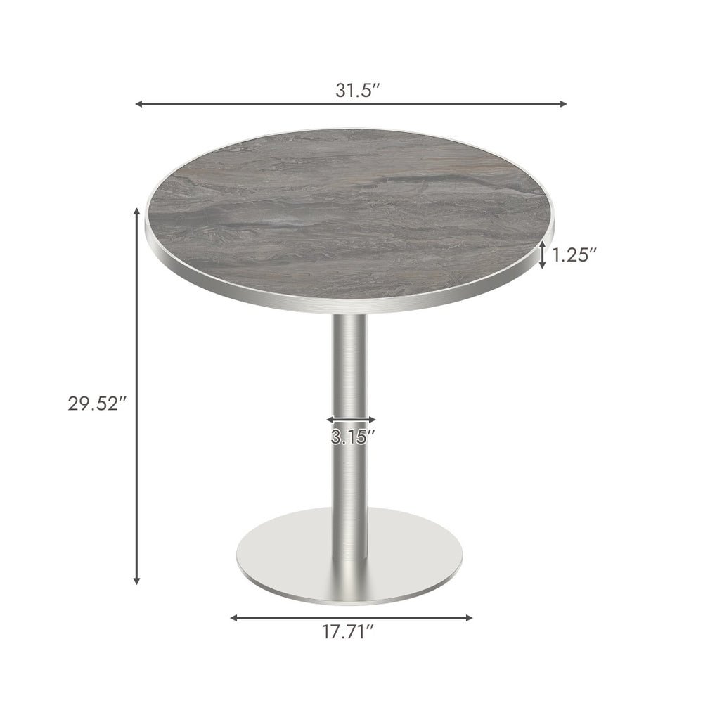 English Elm Round Tulip Bistro Table Faux Marble Top Gold Pedestal Base for Small Dining Spaces W3316P421500