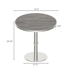 English Elm Round Tulip Bistro Table Faux Marble Top Gold Pedestal Base for Small Dining Spaces W3316P421500