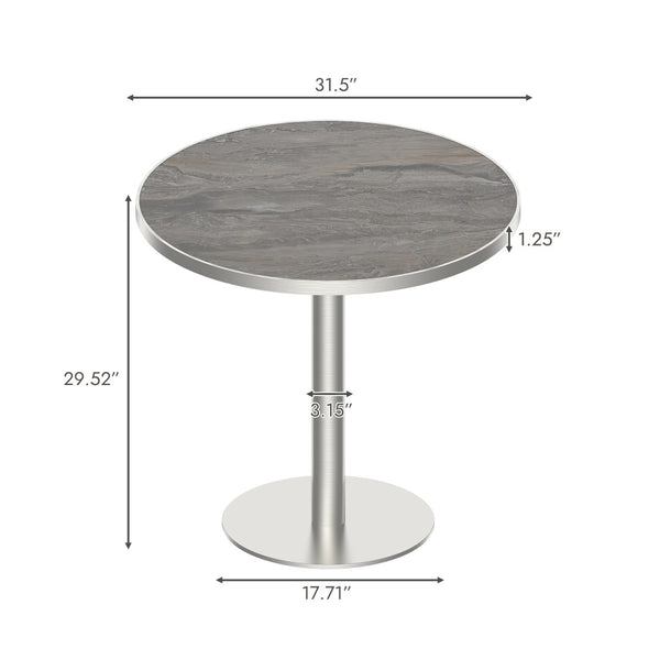 English Elm Round Tulip Bistro Table Faux Marble Top Gold Pedestal Base for Small Dining Spaces W3316P421500
