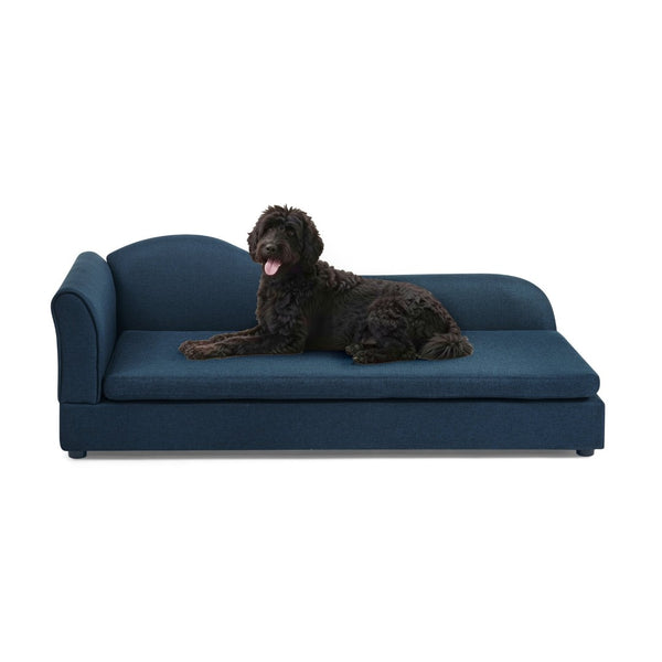 English Elm Oversized Pet Sofa with Wave Backrest Rubberwood Frame Linen Upholstery for Large Dogs W487P430332