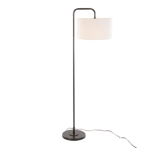 English Elm Puck 63" Contemporary Metal Floor Lamp – Oil Rubbed Bronze Arched Neck, Beige Linen Shade, Modern Ambient Lighting B202P223991