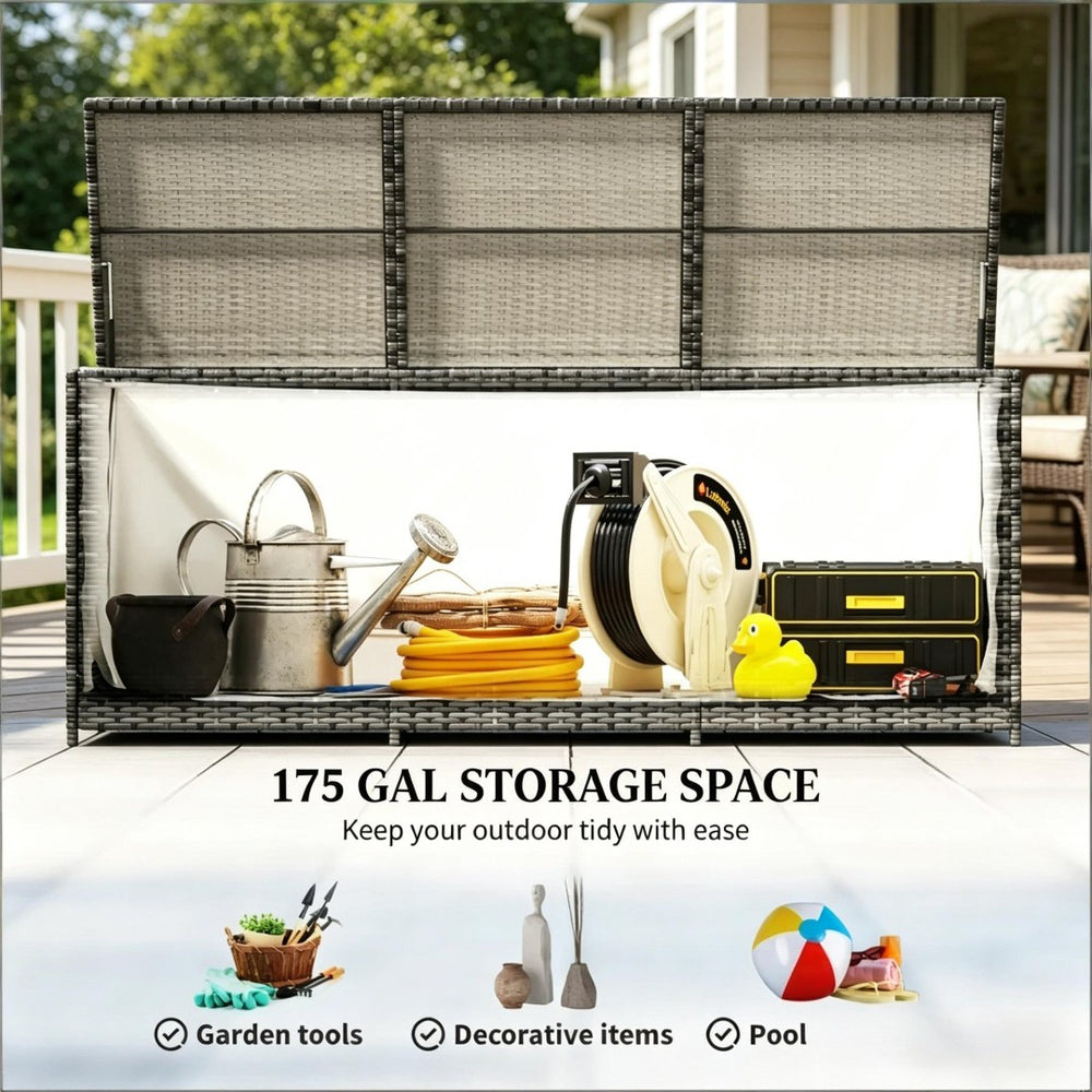 English Elm Garden Pe Rattan Wicker Outdoor Deck Box 175 Gallon Waterproof Patio Storage T3971P503388