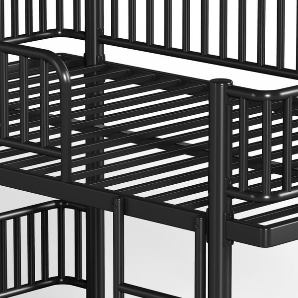 English Elm Queen Over Metal Bunk Bed Convertible Platform Frame with Safety Guardrails Black W5305S00063