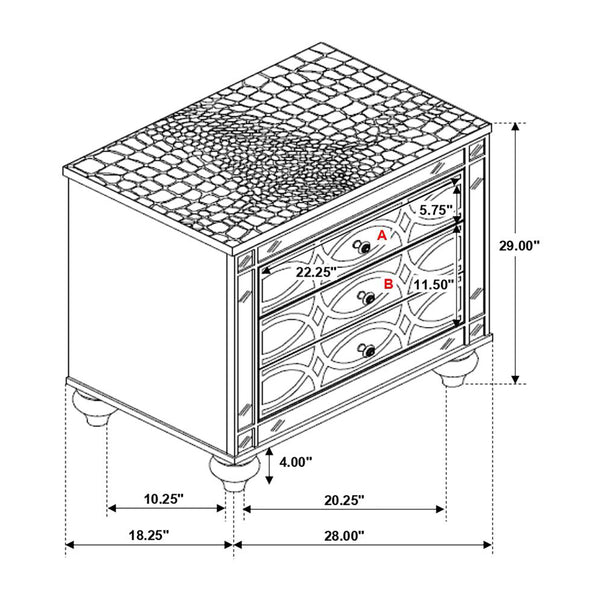 English Elm 2 Chic Two-Drawer Nightstand with Sparkling Acrylic Panels and Faceted Crystal Hardware for Glam Bedrooms Silver B016P255631