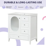 English Elm 30" Bathroom Vanity With Sink, Bathroom Vanity Cabinet With Three Drawers and Door, Solid Wood and Mdf, White