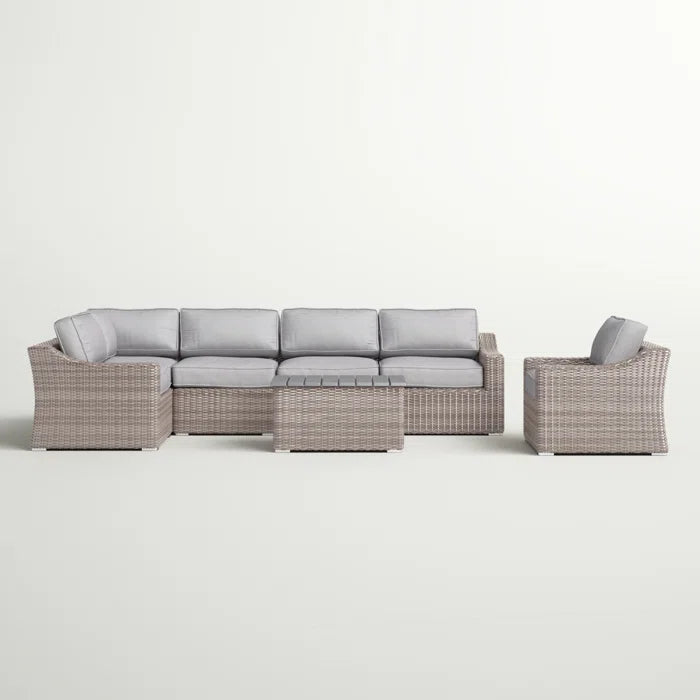 English Elm 5-Person All-Weather Wicker Sectional Seating Group with Cushions, 7-Piece Patio Set, Gray Comfort B120S00012
