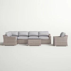 English Elm 5-Person All-Weather Wicker Sectional Seating Group with Cushions, 7-Piece Patio Set, Gray Comfort B120S00012