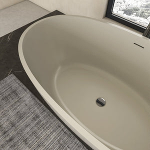 English Elm 55 Inch Solid Surface Freestanding Soaking Tub Matte Beige Spa Style Bathtub W1613P371990