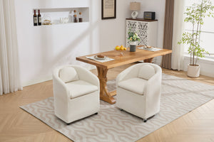 English Elm 059-Set Chenille Fabric Dining Armchair with Ergonomic Back Cushion, 360° Swivel & Smooth Wheels, Upholstered Comfort for Indoor Spaces Beige W527P242555