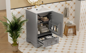 English Elm 20 Inch Bathroom Vanity with Ceramic Sink, Soft-Close Door, Adjustable Shelf, Smart Storage Organizing Design Grey N729P299505E