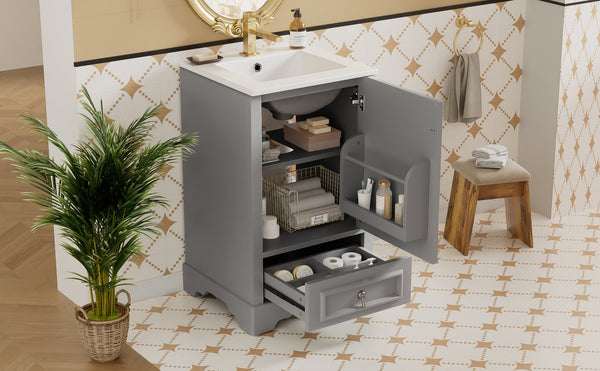 English Elm 20 Inch Bathroom Vanity with Ceramic Sink, Soft-Close Door, Adjustable Shelf, Smart Storage Organizing Design Grey N729P299505E