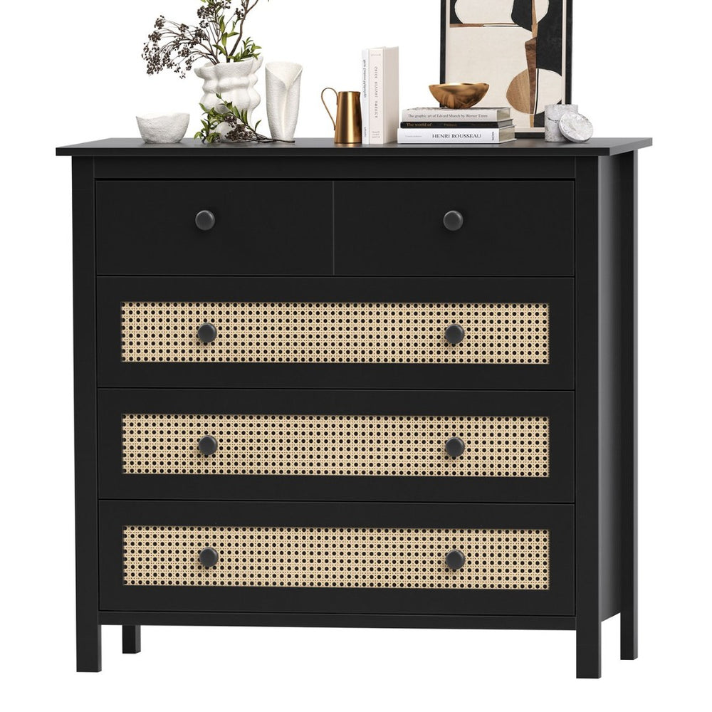 English Elm Sideboard Buffet Cabinet With 4 Drawers - Modern Black Storage Console For Kitchen & Living Room T3623P380111-GIGA