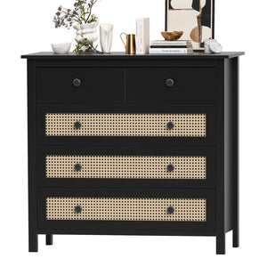 English Elm Sideboard Buffet Cabinet With 4 Drawers - Modern Black Storage Console For Kitchen & Living Room T3623P380111-GIGA