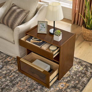 English Elm Mid Century Modern Nightstand With Usb Charging Ports, Glass Drawer & Ample Storage For Any Room W1801P303389