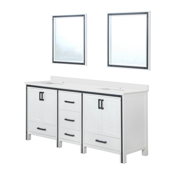 English Elm White Double Bath Vanity 72" W x 22" D with White Quartz Top, Soft-Close Drawers, Dual 30" Mirrors B2731S00913