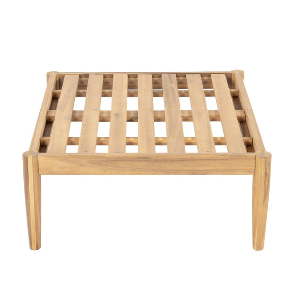 English Elm Terassi Solid Acacia Outdoor Ottoman with Padded Beige Cushion for Patio Seating N775P372830T