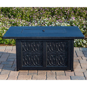 English Elm Aluminum Antique Bronze 50x32" Rectangle Fire Table with Fire Glass, Cover & Rust-Free Cast Finish B010S00468