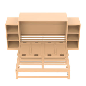 English Elm Full Golden Murphy Bed with Storage Drawers & Shelves, Space-Saving Wall Cabinet for Guests W1580S00254