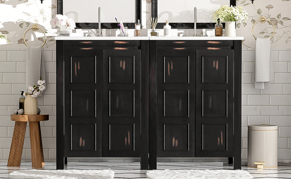 English Elm 48" Vintage Style Bathroom Vanity Cabinet with Ceramic Sink, Soft-Close Doors, Adjustable Shelf, Espresso Finish N729P000003P