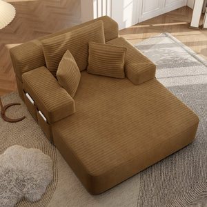 English Elm Luxurious Corduroy Convertible Chaise Lounge Sofa Bed with Storage and Coil Spring Foam Camel W3219P483086