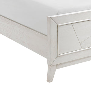 English Elm Antique White Oak Queen Bed Ivory Chenille Headboard Led Glow Geometric Modern B011S01615