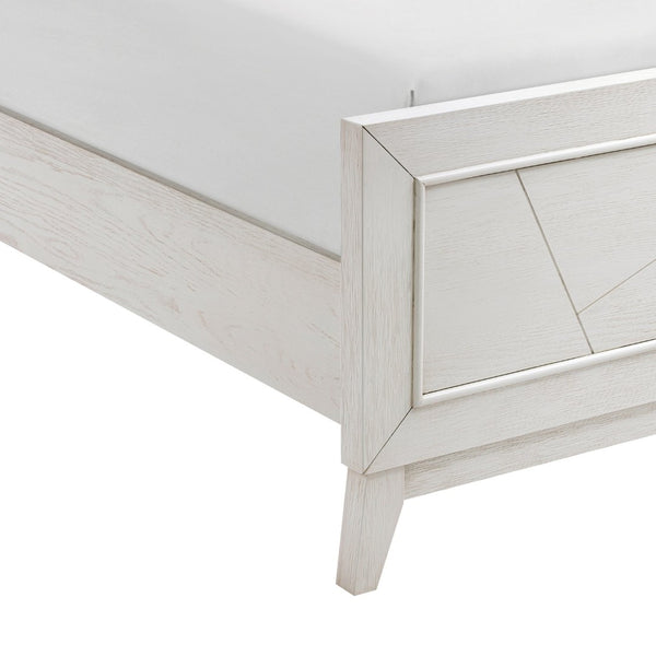 English Elm Antique White Oak Queen Bed Ivory Chenille Headboard Led Glow Geometric Modern B011S01615
