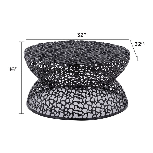 English Elm T3704-35 Round Aluminum Lattice Coffee Table with Sculptural Cutout Design for Modern Lofts Black B009P417515