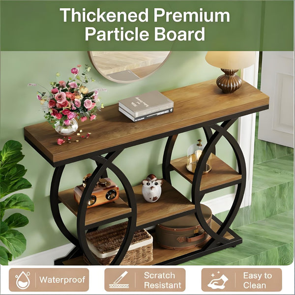 English Elm Hall Console Table Faux Marble Top Gold Geometric Base Modern Entryway Accent T3971P452414