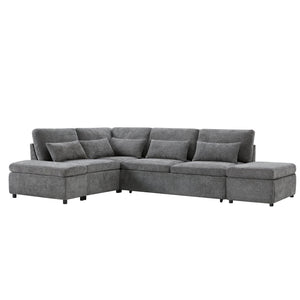 English Elm [video]107'' Chenille Sleeper Sectional with Usb Charging Storage Ottoman and Adjustable Armrest Gray N723S8782E