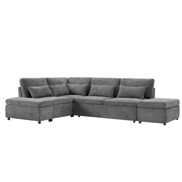 English Elm [video]107'' Chenille Sleeper Sectional with Usb Charging Storage Ottoman and Adjustable Armrest Gray N723S8782E