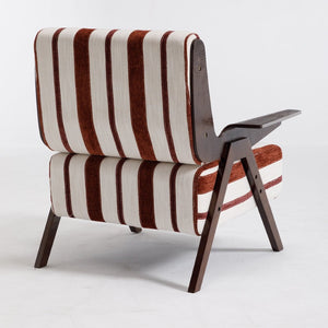 English Elm Modern Striped Linen Accent Chair Solid Wood Legs Wide Armrests for Living Room W1249P479887